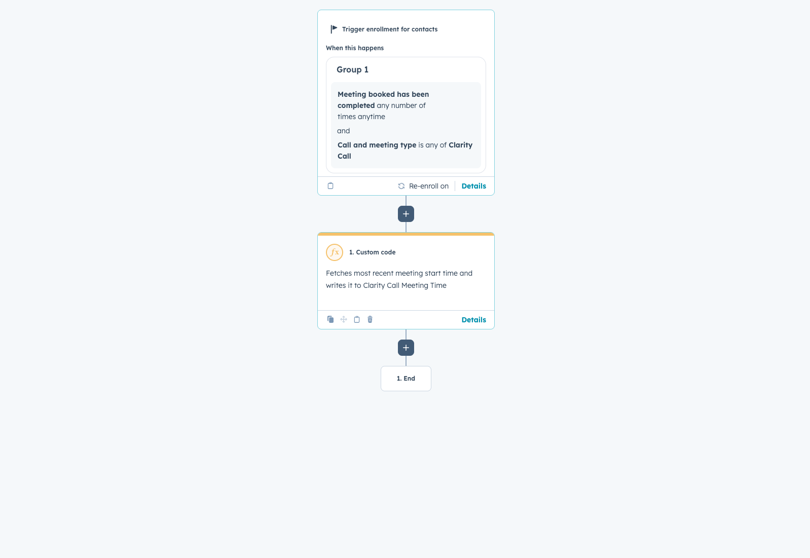 HubSpot custom code action that fetches meeting start time via Associations API